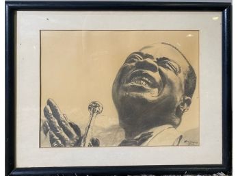 Signed Sketch Of Louie Armstrong, Matted And Framed, '79, Struckgold