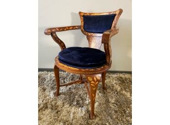 Italian Olive Wood Blue Velour  Chair