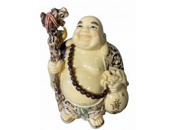 Signed, Prosperous Budha Statue, Carved Celluloid