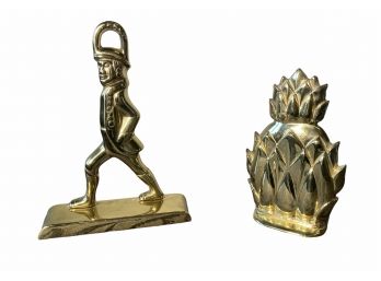 Signed Heavy Brass Pineapple & Colonial Man Door Stops