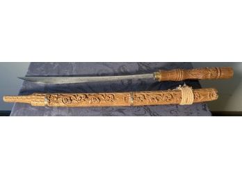 Heavily Carved Sword Handle And Case, Indonesian