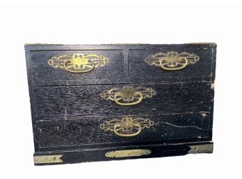 Brass Mounted Ornate Wood Jewelry Box