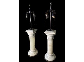 Pair Of Marble Column Lamps, Hollywood Regency