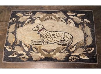 Antique Hooked Rug 'Dalmatian Dog'