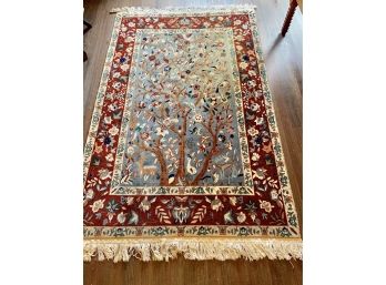 Fine Area Rug-Floral With Birds In Tree