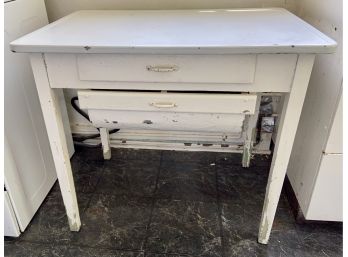 Vintage Metal Top Two Drawer Farm Kitchen Table