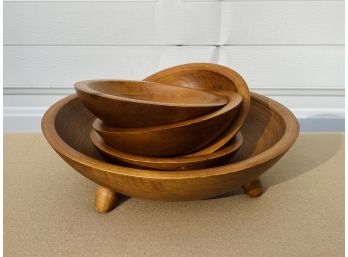 Vintage MCM Woodcroftery Footed Salad Bowl Set With 4 Small Bowls