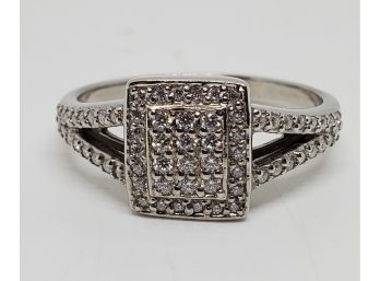 Moissanite Ring In Platinum Over Sterling Silver