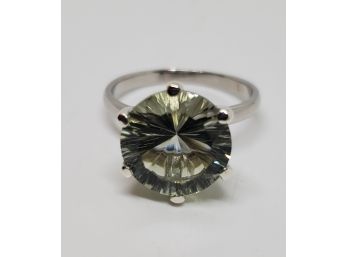 Prasiolite Concave Cut Ring In Platinum Over Sterling