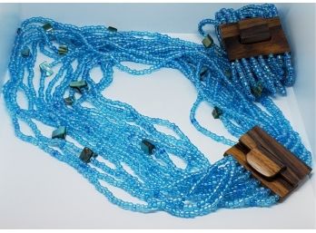 Turquoise Shiny Seed Beads Necklace & Bracelet