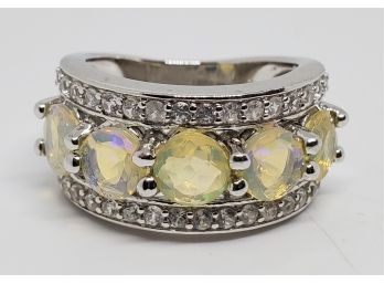 Ethiopian Opal & White Zircon Sterling Ring