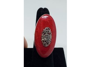 Burmese Red Jade Ring In Platinum Over Sterling