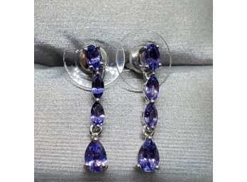 Beautiful Tanzanite Earrings In Platinum Over Sterling