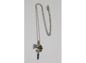 Tomahawk Indian Buffalo Gold And Turquoise Tone Pendant Necklace