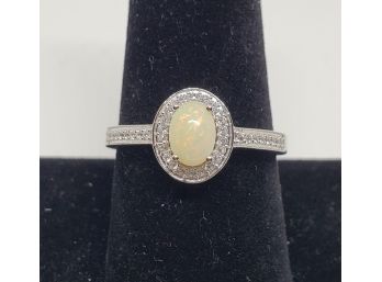 Ethiopian Opal, White Zircon Ring In Platinum Over Sterling