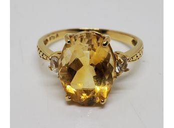 Brazilian Citrine, White Topaz 18k Yellow Gold Over Sterling Ring