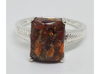 Matrix Fire Opal Ring In Sterling Silver