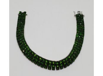 Phenomenal Russian Chrome Diopside, Rhodium Over Sterling 3 Row Bracelet