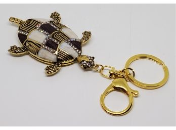 Austrian Crystal Tortoise Keychain In Gold Tone