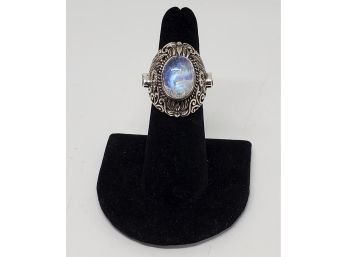 Bali Rainbow Moonstone & Tanzanite Swan Ring In Sterling