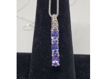 Tanzanite & Zircon Pendant Necklace In Platinum Over Sterling