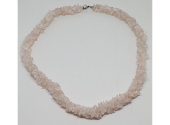 Rose Quartz Three Row Twisted Necklace In Sterling