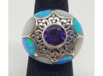 Bali Amethyst, Multi Gemstone Ring In Sterling