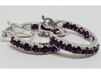 Amethyst Swarovski Crystal Inside Outside Hoop Earrings