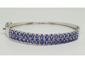 Oval Tanzanite, Rhodium Over Sterling Bangle Bracelet