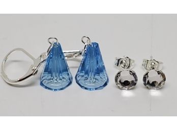 2 Pairs Of Sterling Earrings Made With Swarovski Crystal