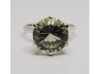 Prasiolite Concave Cut Ring In Platinum Over Sterling