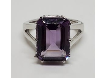 Amethyst, Rhodium Over Sterling Ring