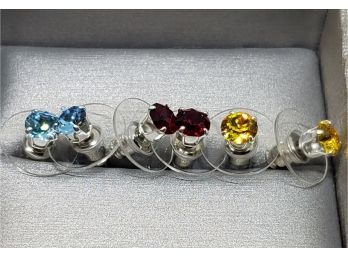 3 Pair Of Sterling Stud Earrings Made With Swarovski Crystal