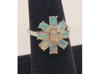 Ethiopian Opal Flower Ring In Platinum Over Sterling