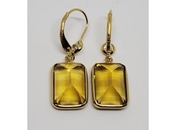 Brazilian Citrine, White Topaz 18k Yellow Gold Over Sterling Dangle Earrings