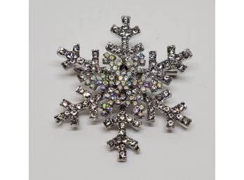 Austrian Crystal, Faux Mystic White Crystal Snowflake Broach