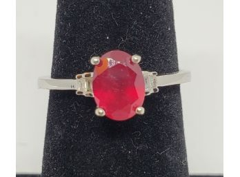 Ruby & Diamond Ring In Platinum Over Sterling