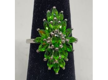 Natural Russian Diopside Cluster Ring In Platinum Over Sterling