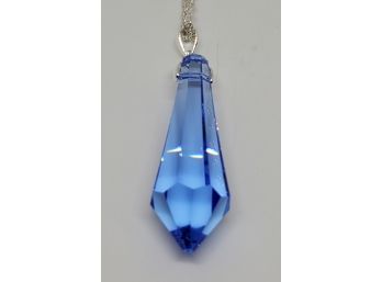 38mm Sapphire Swarovski Crystal Pendant With Adjustable Sterling Chain