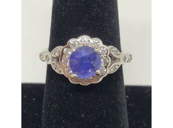 Sapphire & Zircon Ring In Platinum Over Sterling