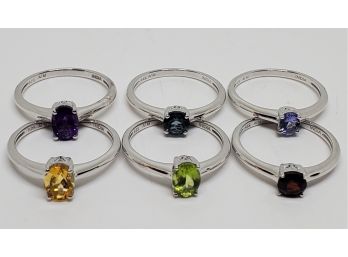 Set Of 6 Solitaire Gemstone Stack Rings - See Description