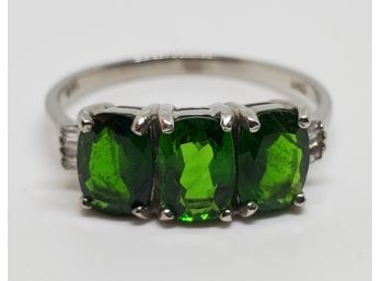 Natural Russian Diopside, Diamond Ring In Platinum Over Sterling