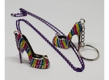 Multi Color High Heel Shoe Necklace With Matching Keychain