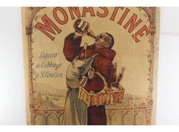 Original 1895 Monastine Liqueur Poster On Old Linen