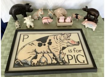 P  Is For Pig Vintage Framed Art And Pig Decor Including Salt And Pepper Shaker