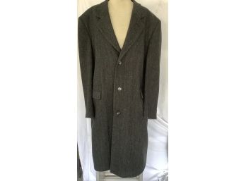 Vintage Towncraft Herringbone Tweed Winter Wool Over Coat/dress Coat Size 50