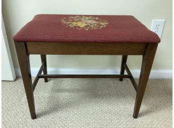 Beautiful Vintage Solid Wood Needlepoint Seat Stool