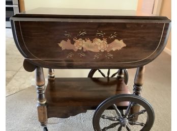 1900-1950 Vintage Walnut Serving Cart Double Drop Leaf Tea Cart