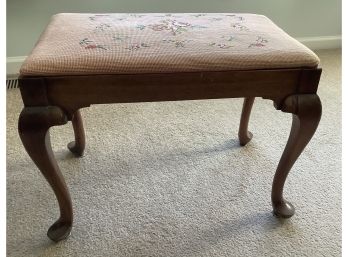 Antique Needlepoint Footstool Solid Wood