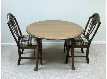 Vintage Pennsylvania House 42 Inch Round Wood Table And Two Chairs